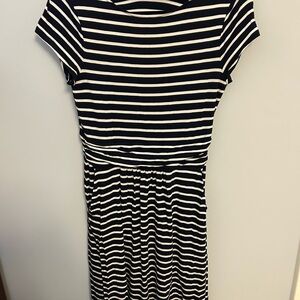 Boden Navy and White Striped Knee Length Dress